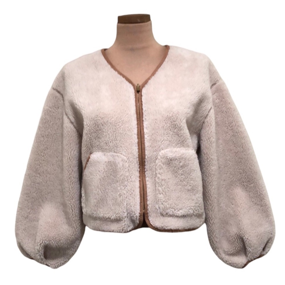 Express Teddy Jacket Size Small Beige Puff Sleeve Sherpa